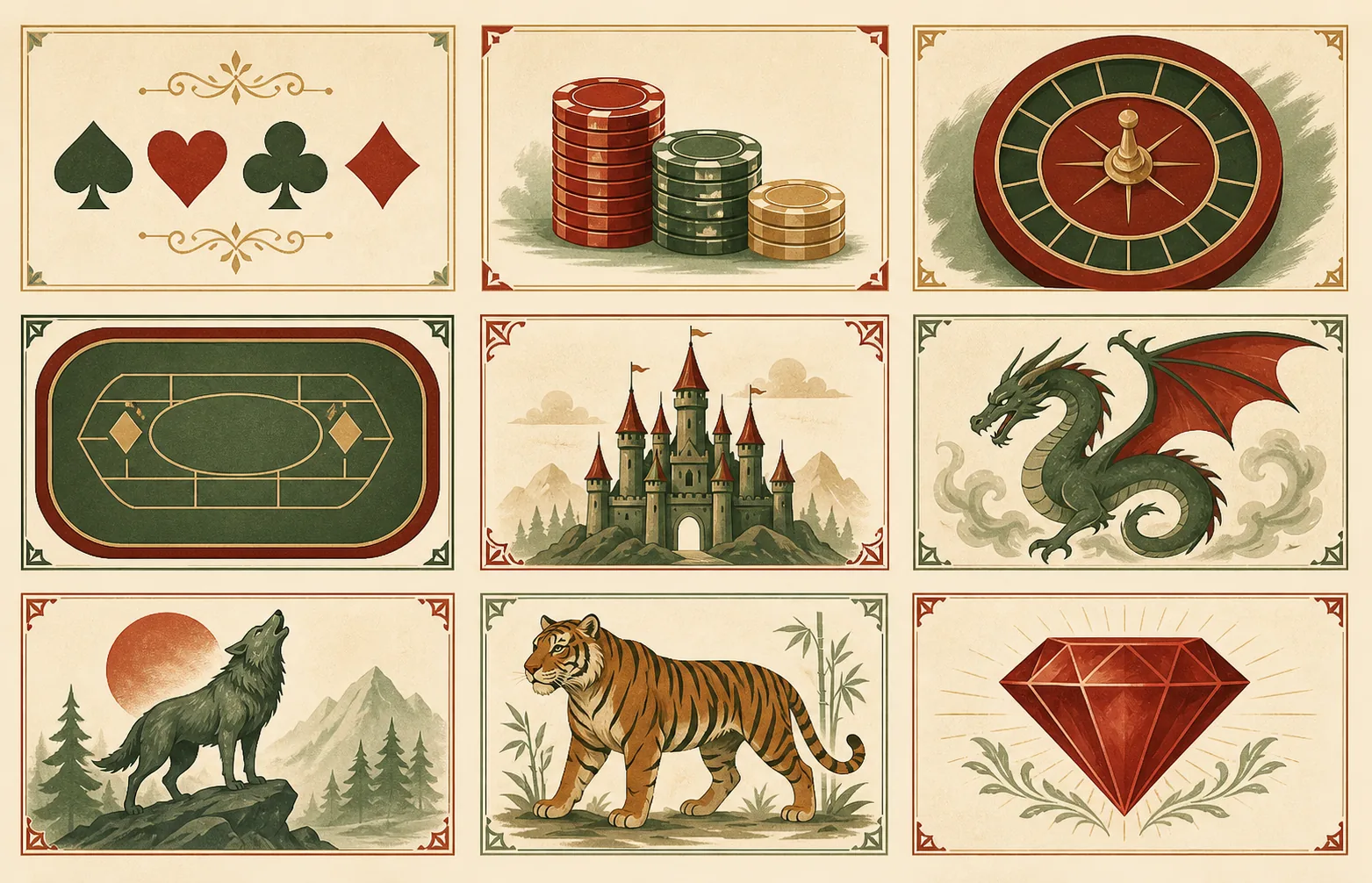 Categorias ilustrativas de jogos de cassino online